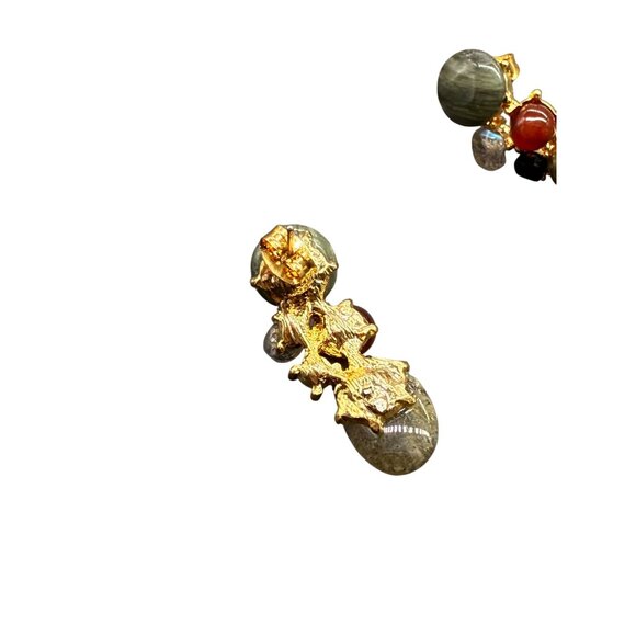 Multicolor Stones Beaded Crystal Cluster Dangle Drop Earrings Boho Gold Tone - Picture 4 of 5
